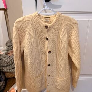Women's 100% wool handmade Cream Cable Knit Cardigan